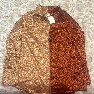 Shiny Rust and Rose Gold Cheetah Button Down